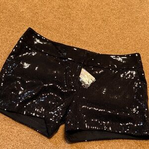 Elegant Black Sequin High Waist Women's Shorts